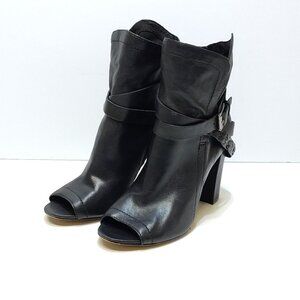Vince Camuto Open-Toe Ankle Boots US 8.5M Leather Peep Toe Heels Buckle Detail